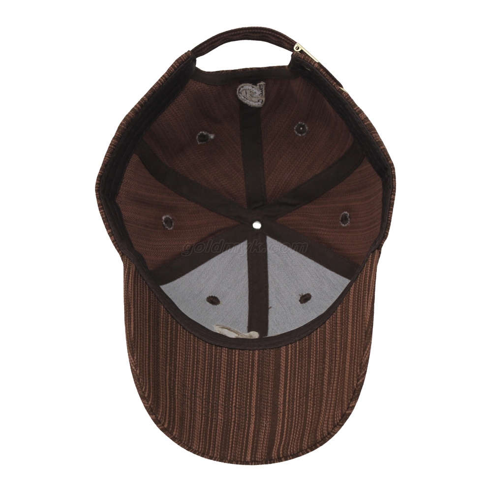Wholesale Vertical Stripe Brown Curved Brim Cap 3D Puff Embroidery Logo Outdoor Sports Baseball Hat For Men