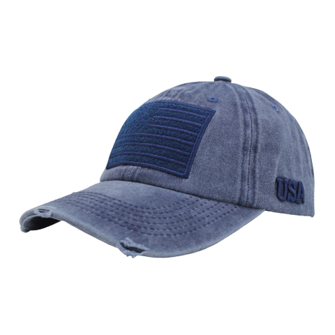 Vintage Washed Navy USA Flag Patch Distressed Baseball Cap