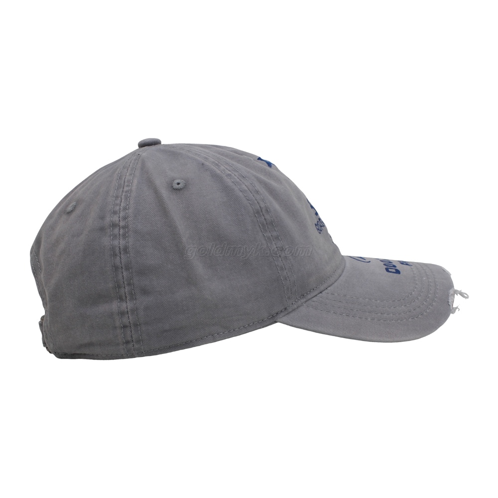 Grey Distressed Washed Print Baseball Cap – Casual Custom Printed Dad Hat