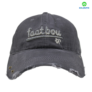 Distressed Washed Cotton Cap with Letter Embroidery & Metal Rivets