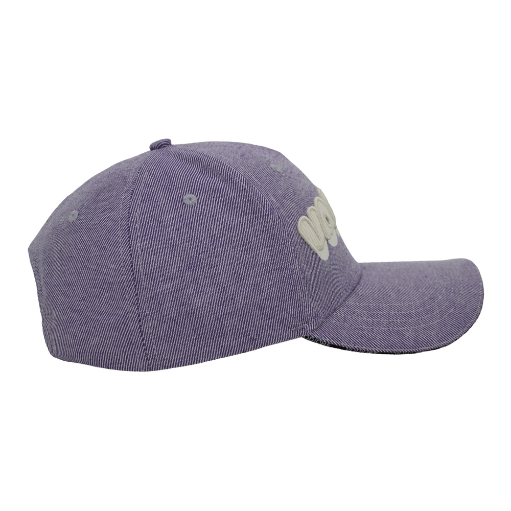 Custom Light Purple Cotton Twill Baseball Cap 3D Puff Embroidery VODIORE Logo Curved Brim Streetwear Dad Hat