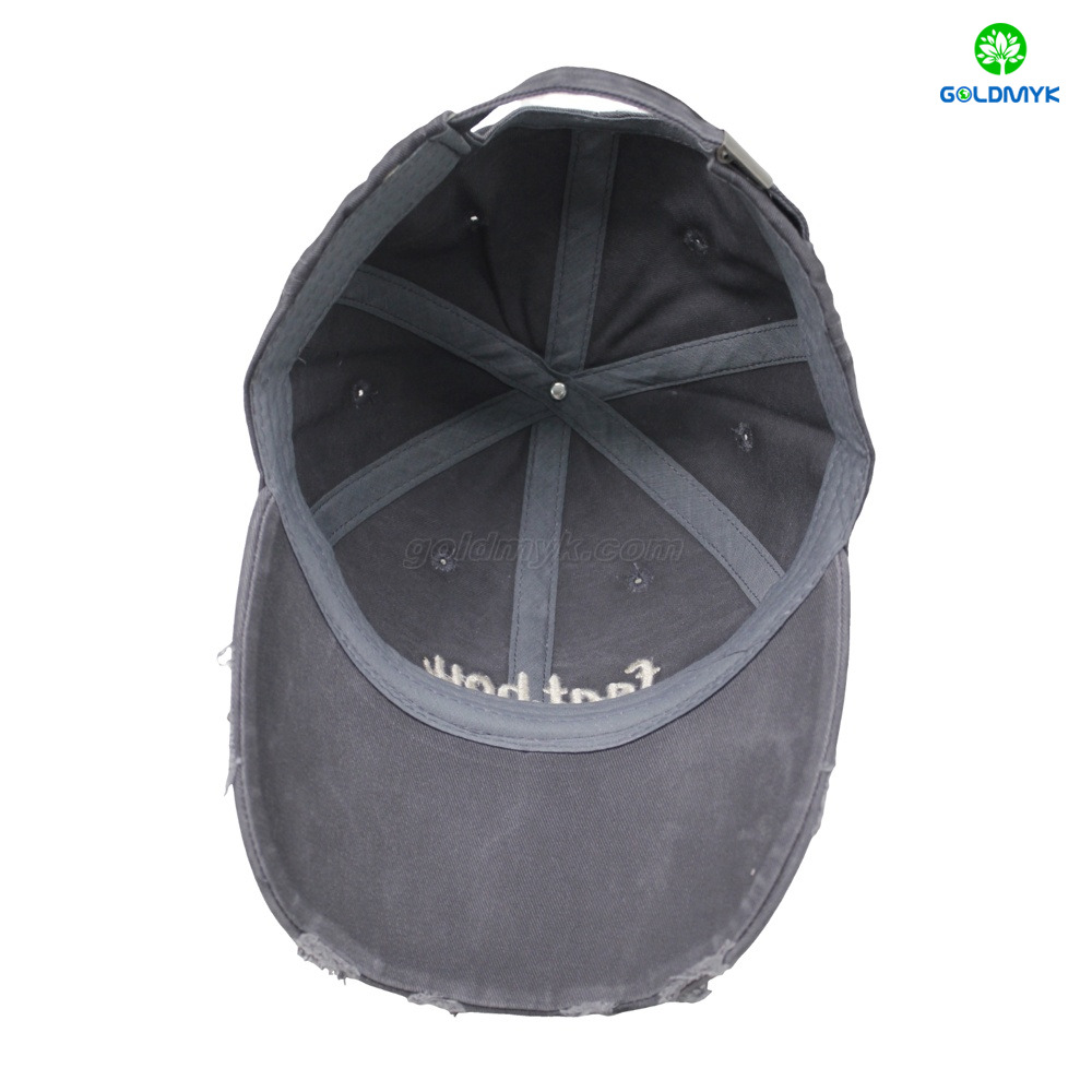 Distressed Washed Cotton Cap with Letter Embroidery & Metal Rivets