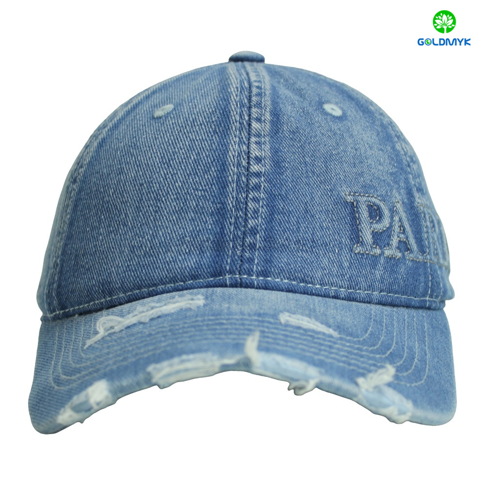 Custom Distressed Denim Embroidered Hat LOGO Can Embroidery or Print of Women /Men