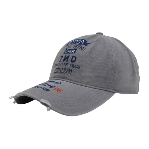 Grey Distressed Washed Print Baseball Cap – Casual Custom Printed Dad Hat