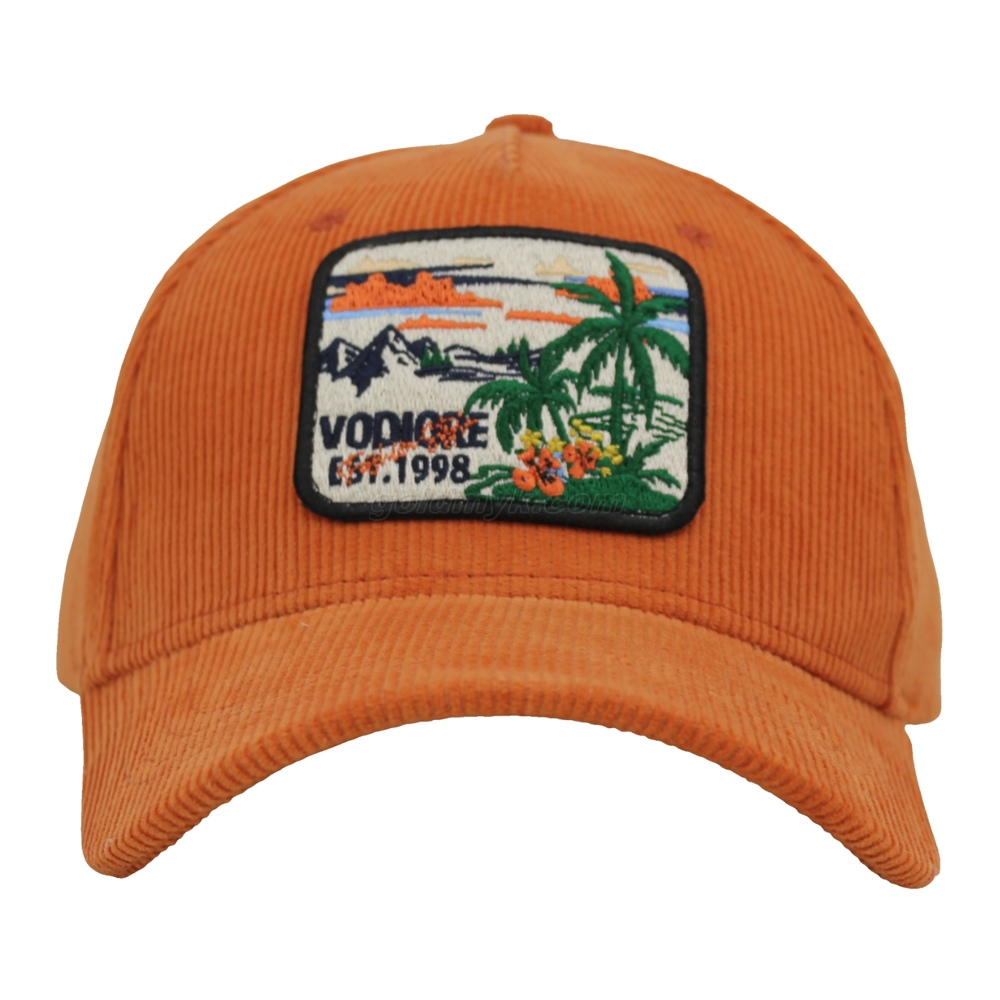 Orange Corduroy Baseball Cap with Tropical Palm Tree Embroidery Patch Vintage 1998 Outdoor Dad Hat