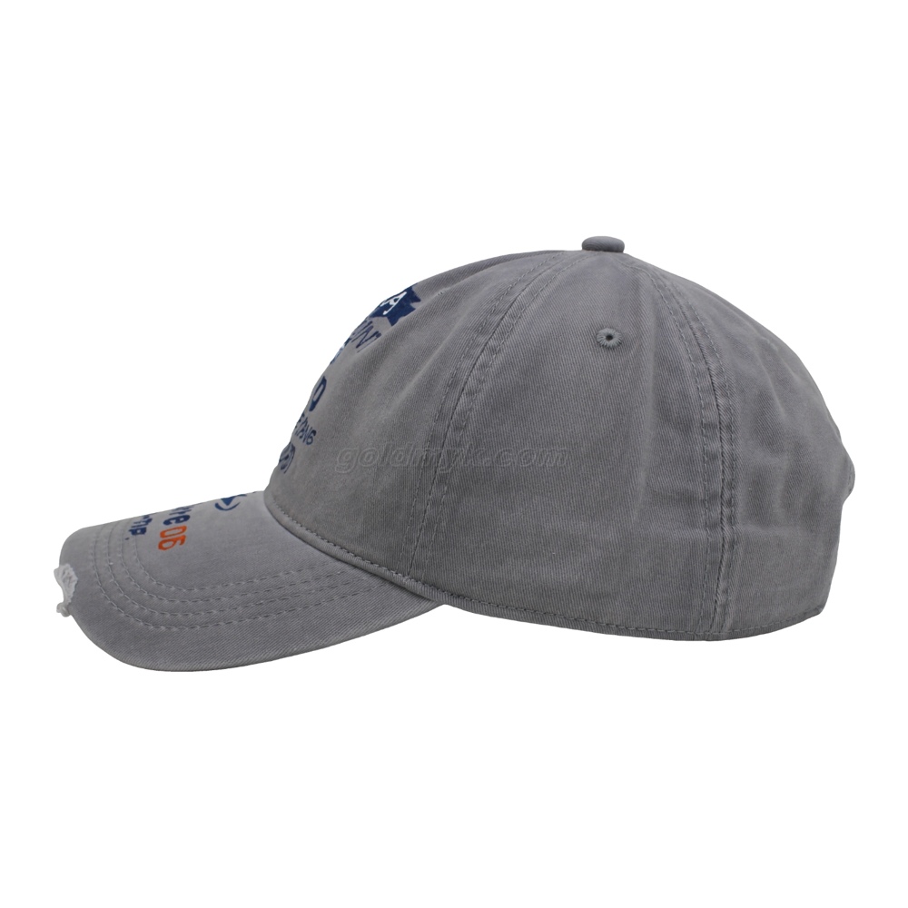 Grey Distressed Washed Print Baseball Cap – Casual Custom Printed Dad Hat