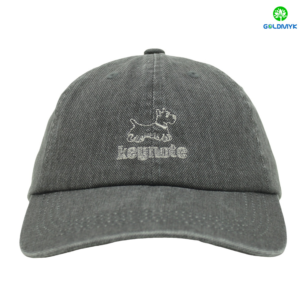 Custom Washed Canvas 6 Panel Baseball Cap in Plain Grey Color Custom LOGO Can Embroidery or Print of Women /Men