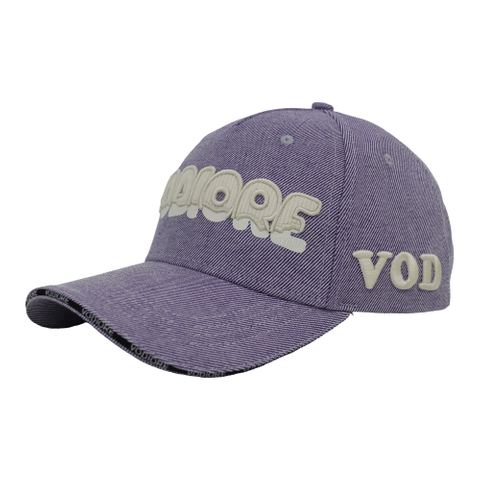 Custom Light Purple Cotton Twill Baseball Cap 3D Puff Embroidery VODIORE Logo Curved Brim Streetwear Dad Hat