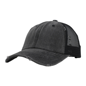 Promotional Hot Sale Pigment Washed Plain Color Cotton Mesh Cap And Braid-exposed Hat