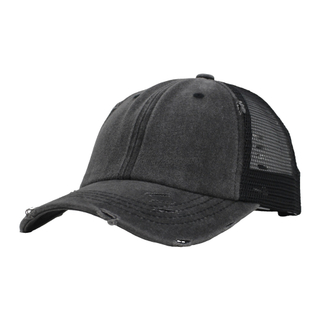 Promotional Hot Sale Pigment Washed Plain Color Cotton Mesh Cap And Braid-exposed Hat