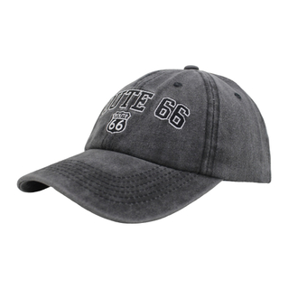 Custom Hot Sale Pigment Washed Cotton Fabric Route 66 Baseball Cap And Hat with Embroidery